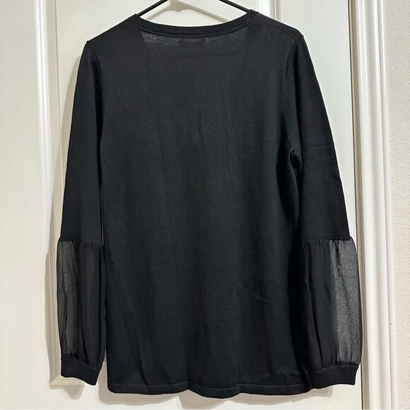 CALVIN‎ KLEIN SHEER CHIFFON SLEEVE KNIT V-NECK SWEATER TOP M NWT CAREERWEAR - Picture 2 of 10